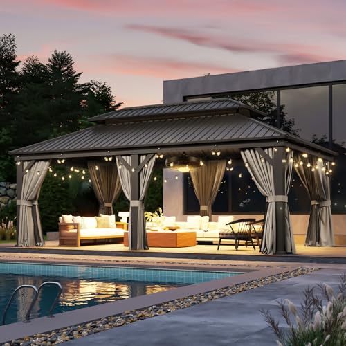 Aoxun 10' X 12' Hardtop Gazebo, Aluminum Outdoor Gazebo with Galvanized Steel Double Top Canopy
