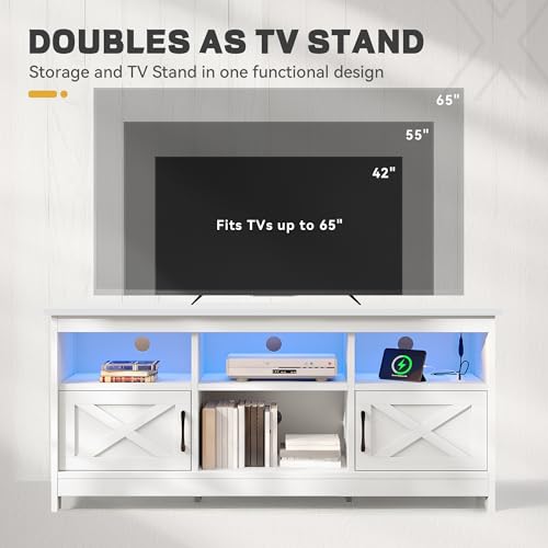 YITAHOME TV Stand for 65 Inch TVs, Entertainment Center with Storage Cabinets, Power Outlet & LED Light