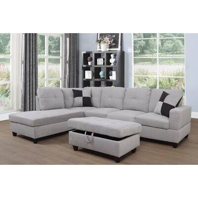 Russ 103.5x22 Wide Linen Sectional with Ottoman Andover Mills Fabric: Light Gray, Orientation: Left Hand Facing