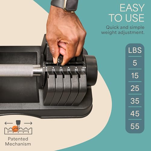 Lifepro Adjustable Dumbbells Set - 5in1-15lb 25lb 43lb 55lb weights Set & Single with Rack - Quick Adjust, Secure Grip