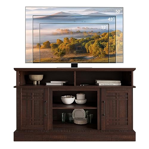BELLEZE Modern 48" Farmhouse Wood TV Stand & Media Entertainment Center Console Table for TVs up to 50 Inch with Open Storage Shelves & Cabinets