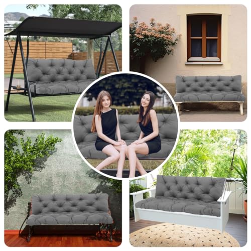 Outdoor Swing Cushions 60 inch 2-3 Seater Patio Swing Cushions Thicken 5" Replacement Waterproof Bench Cushions with Backrest Ties for Patio Porch