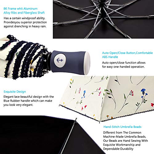 DBA FDJASGY UV Sun Umbrella Compact Folding Travel Umbrella Auto Open and Close for Windproof