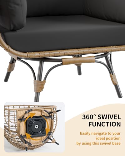 Oversize 360°Swivel Egg Chair Patio Rotating Rattan Egg Basket Lounge Chair, Wicker Egg-Shaped Chair w/Steel Frame Stand and 4 Cushions for Patio