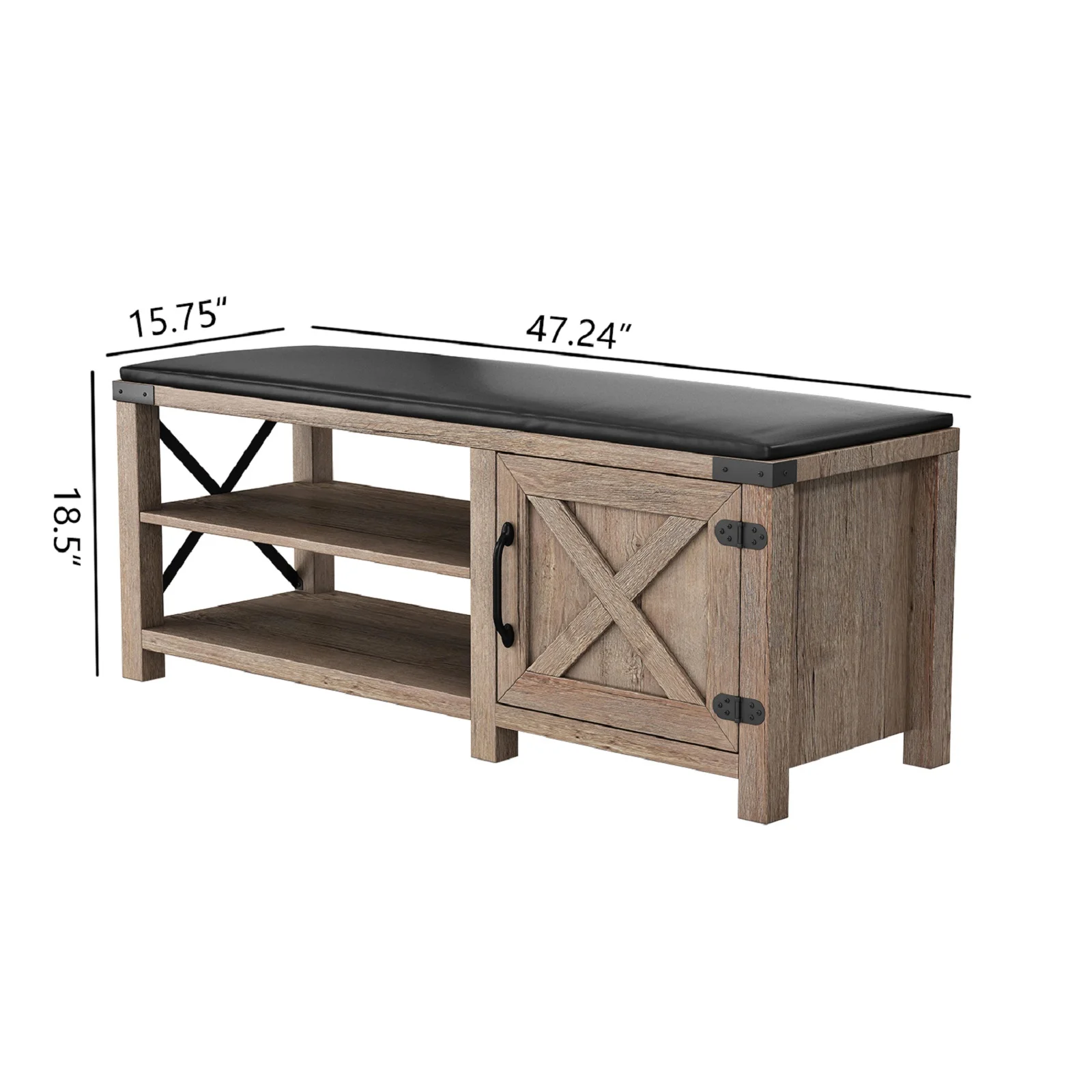 Shoe Bench Entryway with Storage, Shoe Rack Bench with Cushion Seat, Farmhouse 2-Tier Shoe Storage Bench for Entryway Bedroom, Hallway