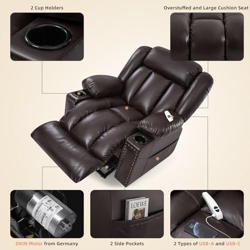 Large Power Lift Chairs Recliners for Elderly with Heated and Massage, Overstuffed Adjustable Lift Chairs, 3 Positions, Breathable Leather