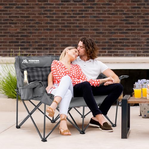 Double Camping Chairs Padded Loveseat Chair for 2 Person - Heavy Duty Oversized Camping Couch for Adults Outdoor Lawn Beach
