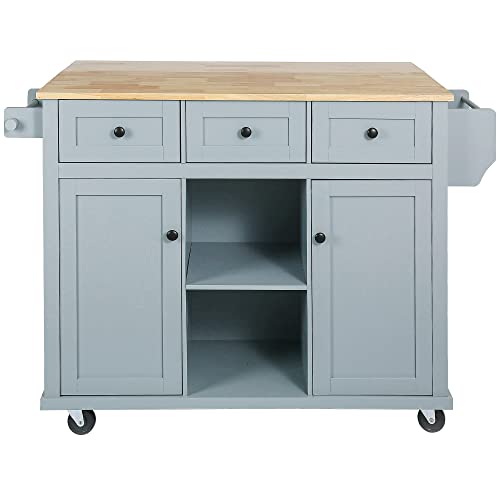 Rolling Kitchen Island with Drop Leaf & Power Outlet, Large Kitchen Islands Cart on Wheels
