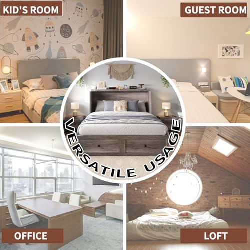 Full Size Murphy Bed with Charging Station, Cabinet Bed with Large Storage Drawer for Home Office or Small Room, Full Foldable Platform Bed, White