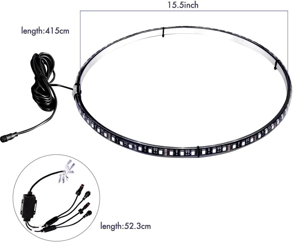 4Pcs 15.5inch LED Wheel Light RGB Chase Rim Lights w/Turn Signal and Braking Function Controlled by Remote and APP, IP 67 Waterproof