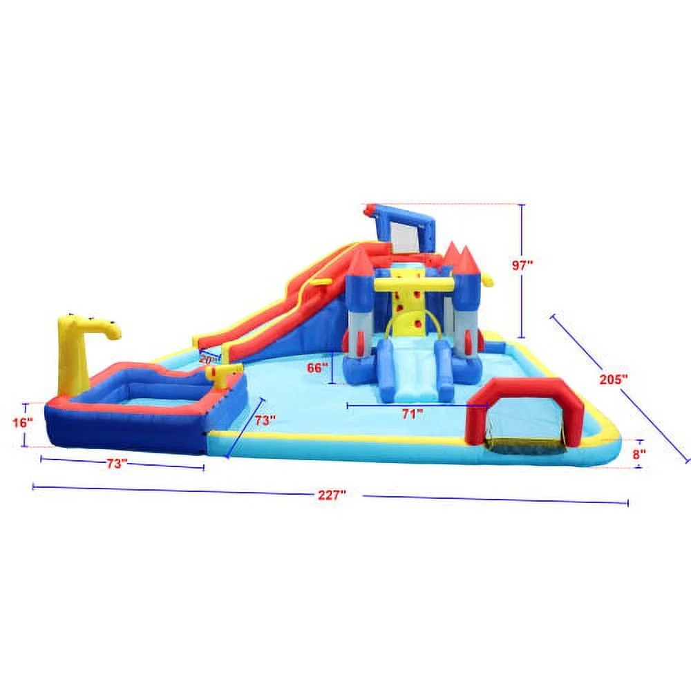 10 in1 Inflatable slide water park bouncing house garden with splash pool & water gun & basketball & climbing wall & dual pools & soccer