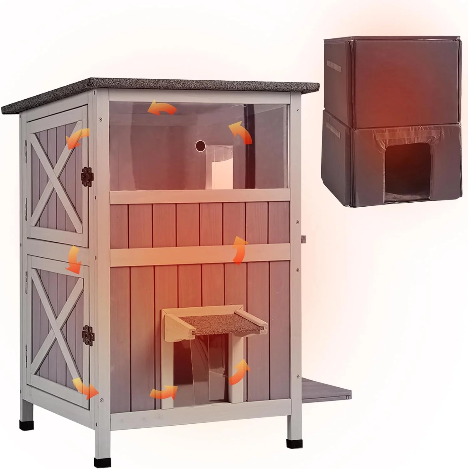 Morgete Insulated Cat House Outdoor, Feral Cat Shelter for Winter Weatherproof with Insulated Liner