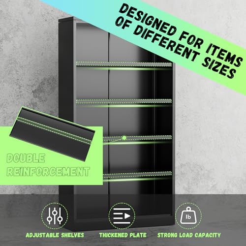 INTERGREAT Metal Storage Cabinets 72” Black Garage Steel Storage Cabinet with Doors and Shelves, Metal Tool Cabinet