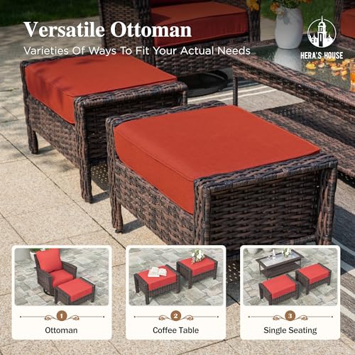 HERA'S HOUSE High Back Patio Furniture Set with Swivel Chairs, Outdoor Wicker Conversation Sets with 5.5" Comfy Cushions, 4 Piece Outside Sofa Sets