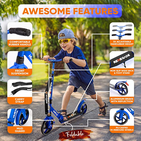 Hurtle Scooter &ndash; Scooter for Teenager &ndash; Kick Scooter &ndash; 2 Wheel Scooter with Adjustable T-Bar Handlebar &ndash