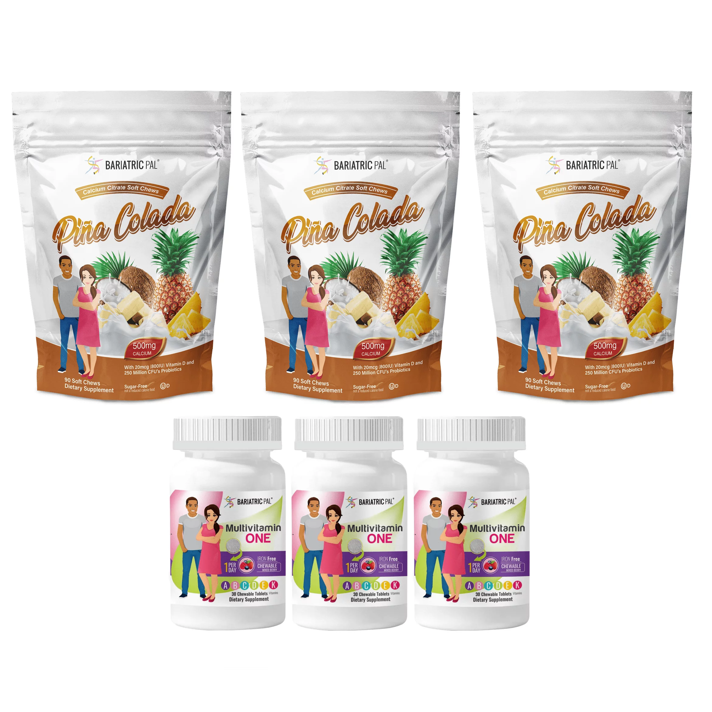 Duodenal Switch Vitamin Pack - Chewables Size: 3-Month Supply, BariatricPal Multivitamin ONE: Mixed Berry Chewable - Iron Free