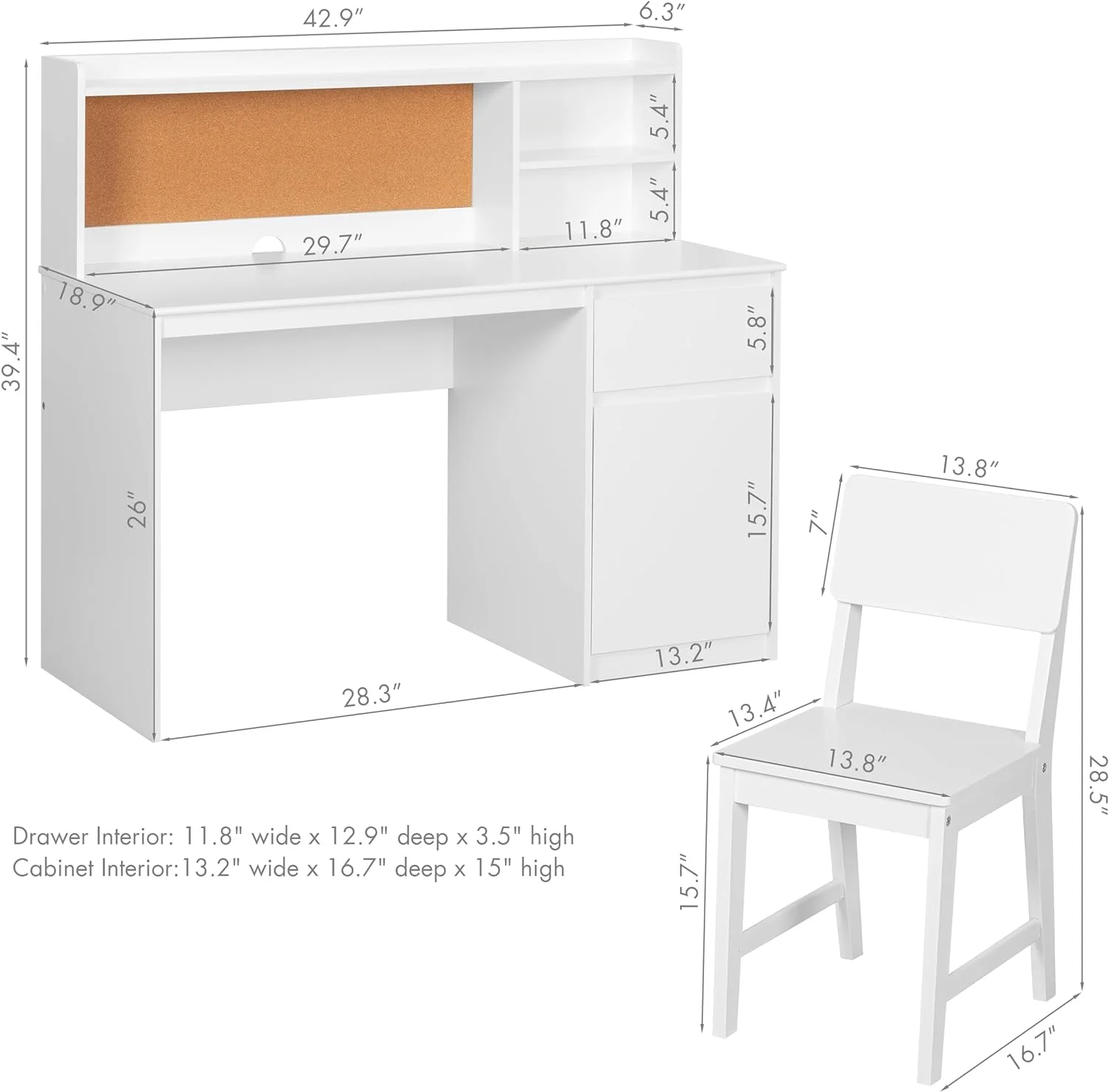 Spirich Kids Study Desk with Chair, Kids Desk and Chair Sets with Hutch and Storage Cabinet, Wooden Children Study Table