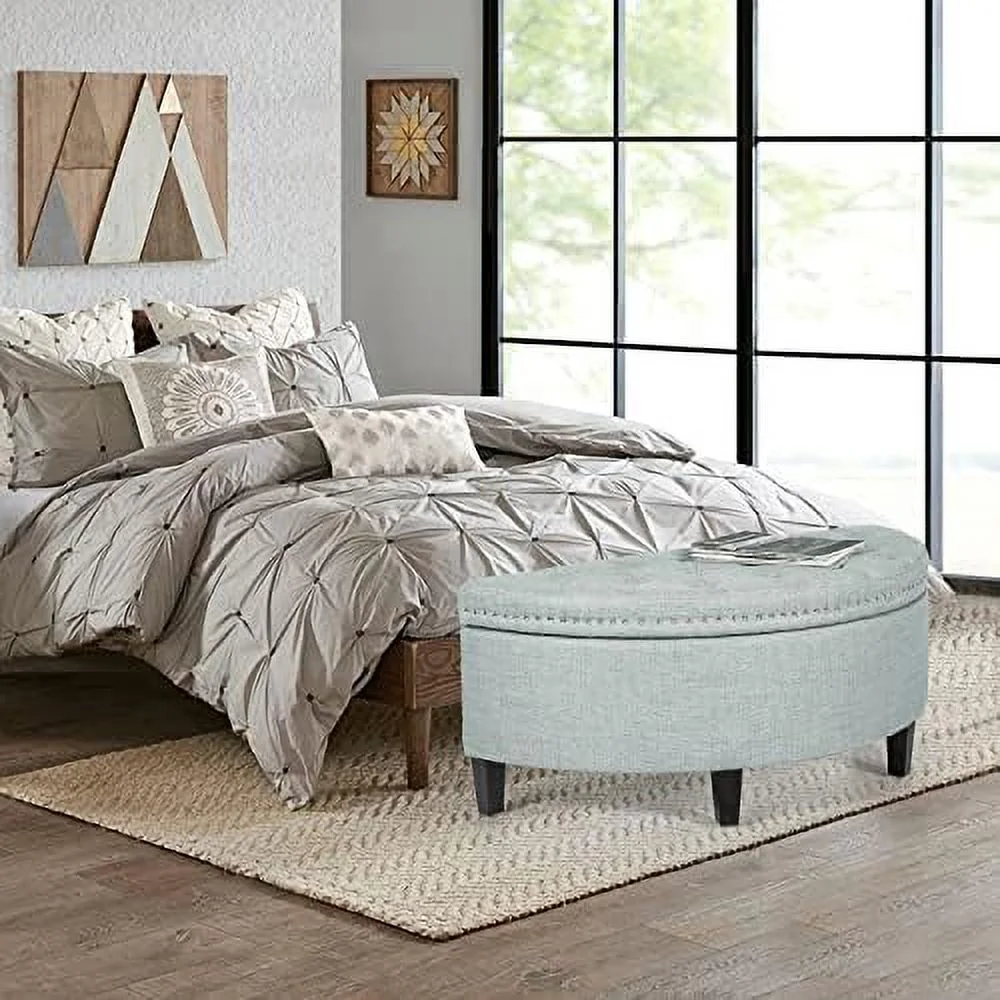 TJUNBOLIFE Bench PU Leather Half  Button Tufted  Ottoman with   Coffee Table for Living Room Bedroom Entryway (Grey)