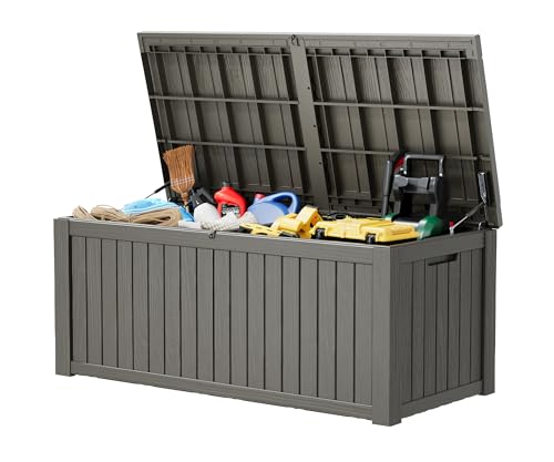 KAMABOKO Outdoor Storage Box, 150 Gallon Large Outdoor Resin Deck Box, Storage Waterproof Boxes Lockable Lid for Garden Tools, Pool Supplies
