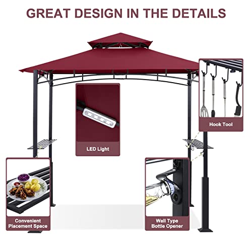 ABCCANOPY 8x5 Grill Gazebo - Outdoor BBQ Canopy Shelter with Led Light for Patio Backyard Grilling (Dark Gray)