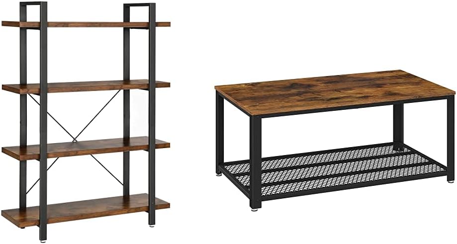 VASAGLE Industrial Bookshelf, 5-Tier Bookcase, Display Rack, Stable Ladder Shelf, Easy Assembly, Living Room, Bedroom, Office