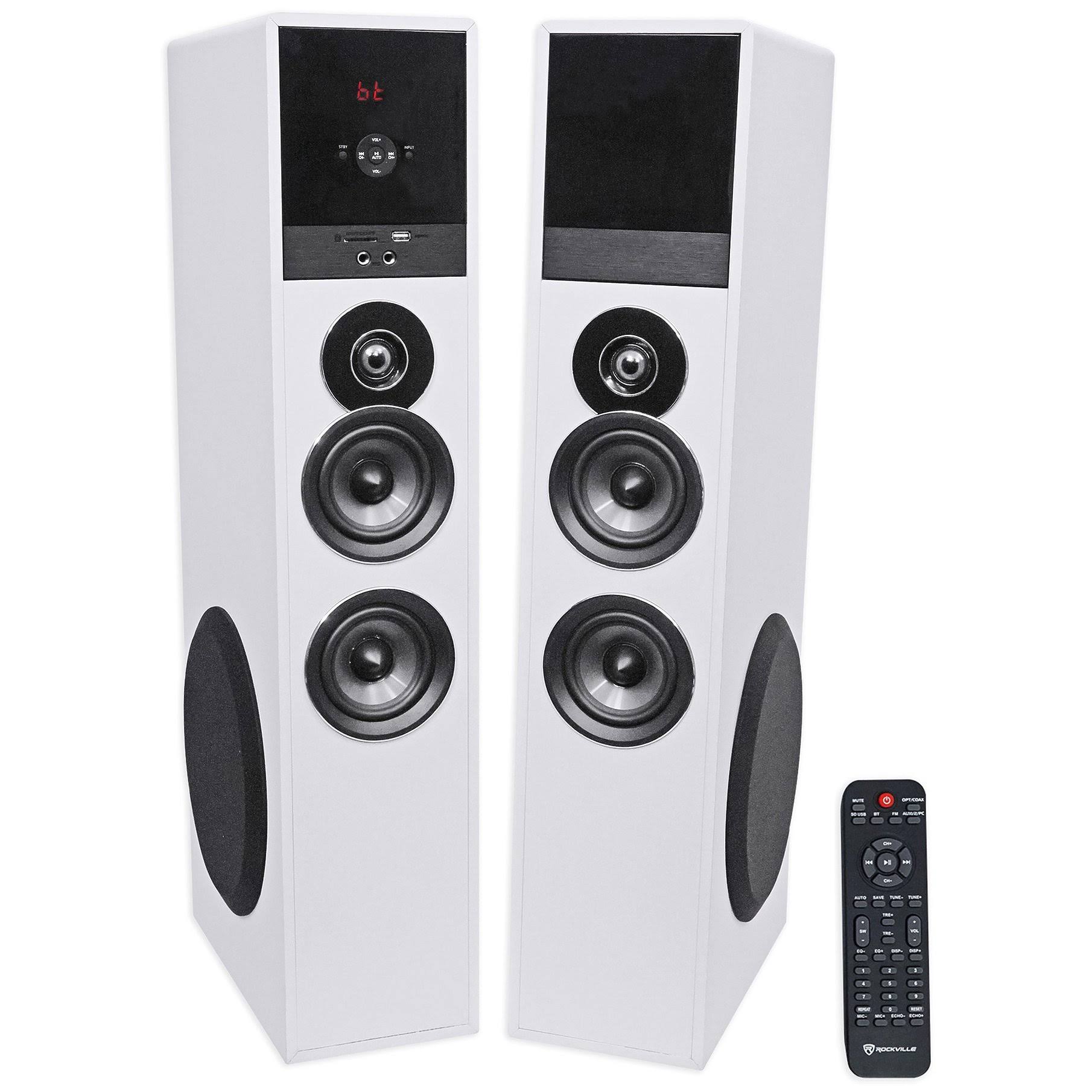 Rockville TM80W White Powered Home Theater Tower Speakers 8x22 Sub/Bluetooth/USB