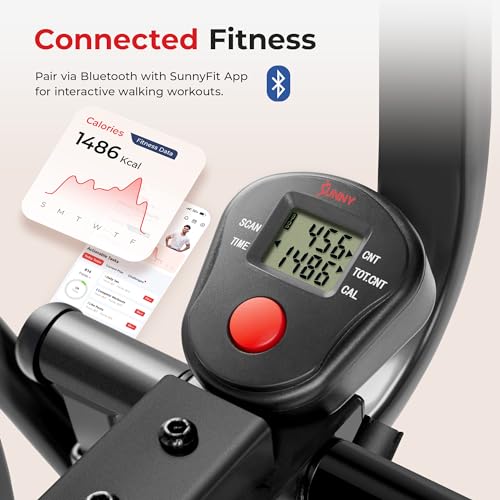Sunny Health & Fitness Smart Air Walk Elliptical, Foldable Machine w/ 30-INCH Stride, Cardio Cross Trainer Glider for Home Exercise