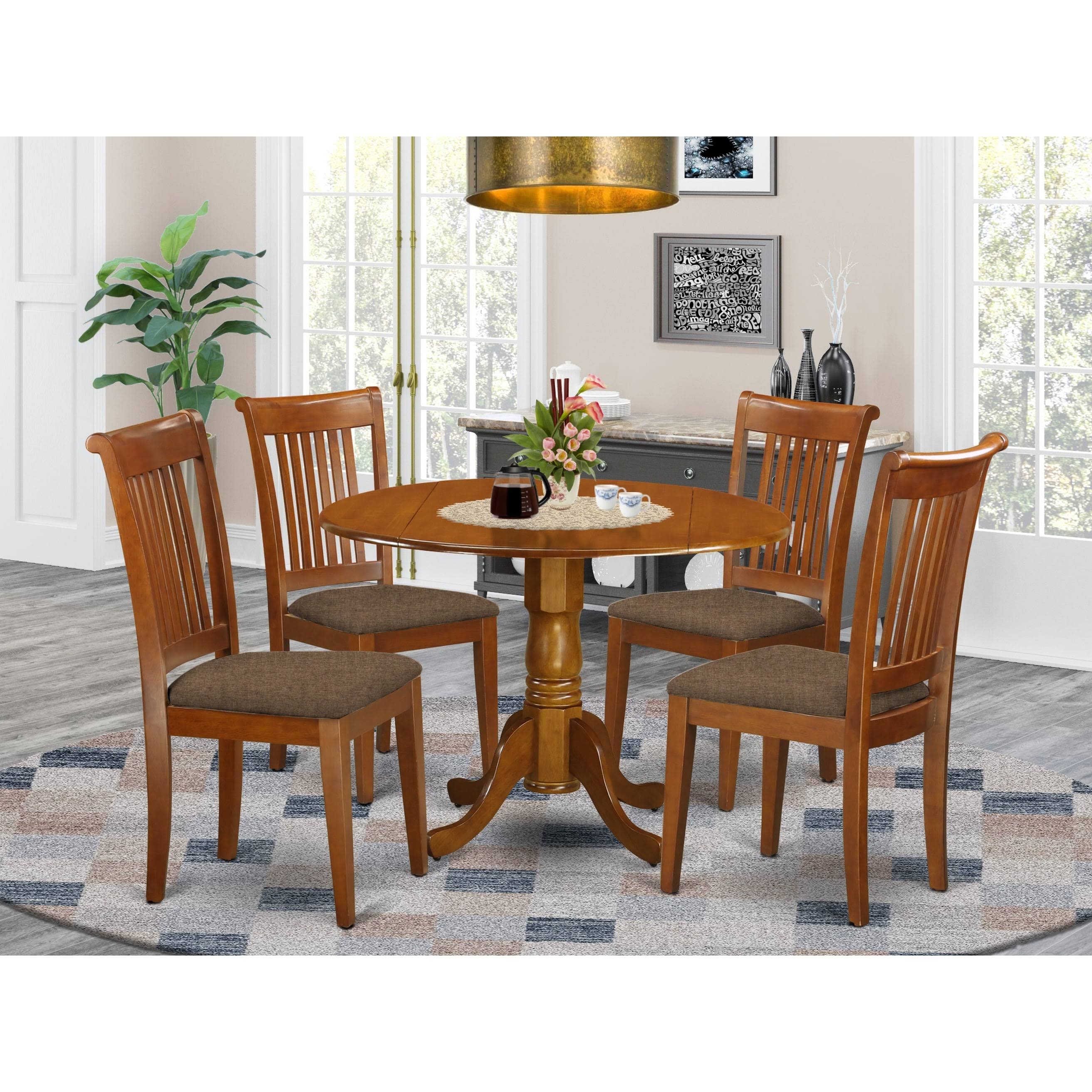 Saddle Brown Small Kitchen Table Plus 4 Dinette Chairs 5-Piece Dining Set (Microfiber)