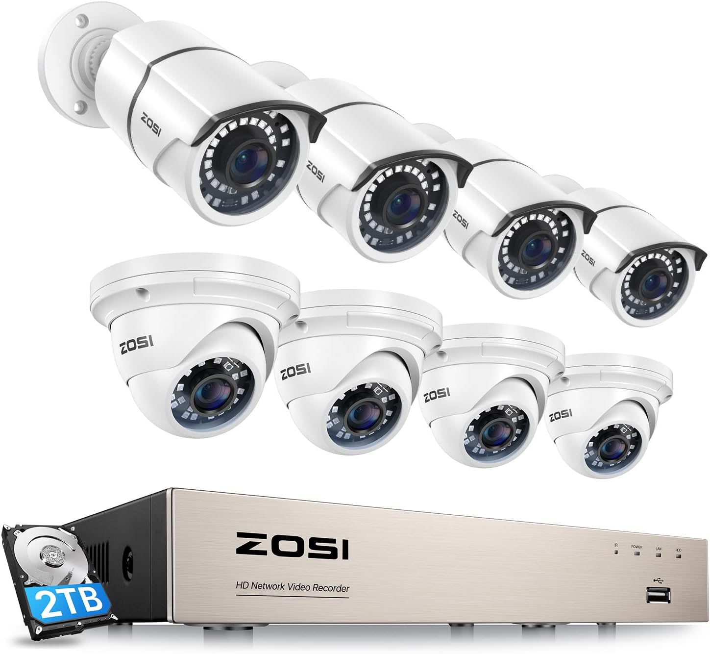 ZOSI 8CH 5MP PoE Security Camera System with 2TB HDD