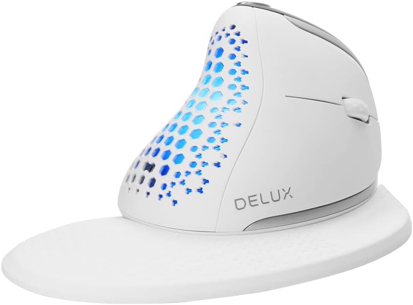DELUX Seeker Wireless Ergonomic Vertical Mouse with OLED Screen, BT and USB Receiver, Connect with Up to 4 Devices, Thumb Wheel, 7200DPI