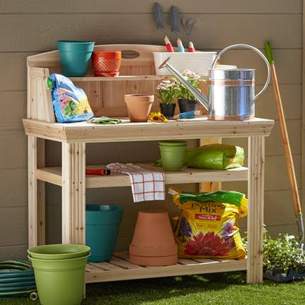 Suncast Cedar Rectangle Potting Bench, Brown