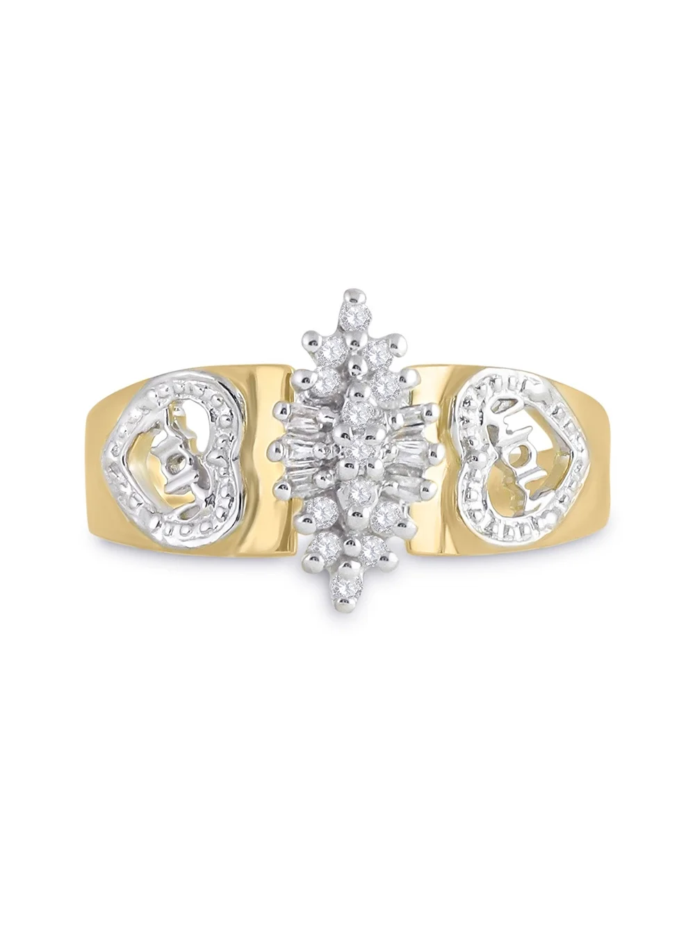 FB Jewels 10kt Yellow Gold Womens Round Diamond Mom Mother Ring 1/8 Cttw