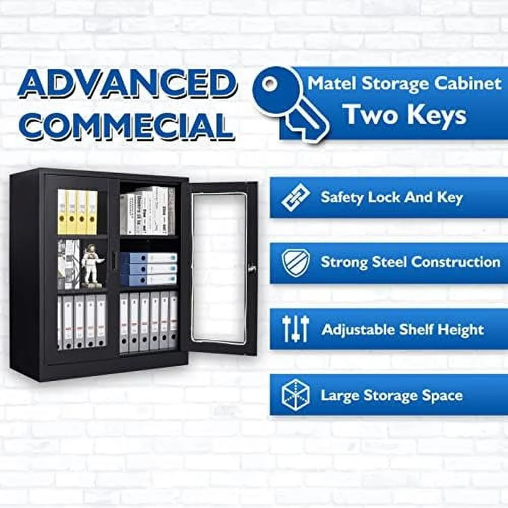 KHBIULIFE Metal Locking  Cabinet with 2 Glass Doors and 4 Adjustable Shelves  71"