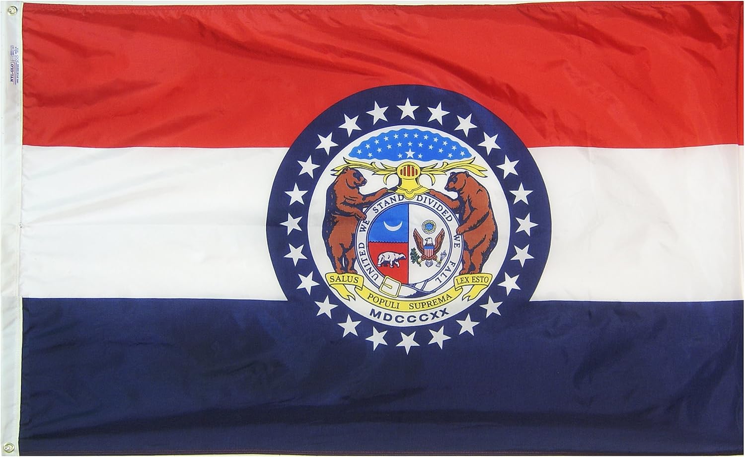 Annin Flagmakers Model 142950 Missouri Flag Nylon SolarGuard NYL-Glo, 2x3 ft, 100% Made in USA to Official State Design Specifications