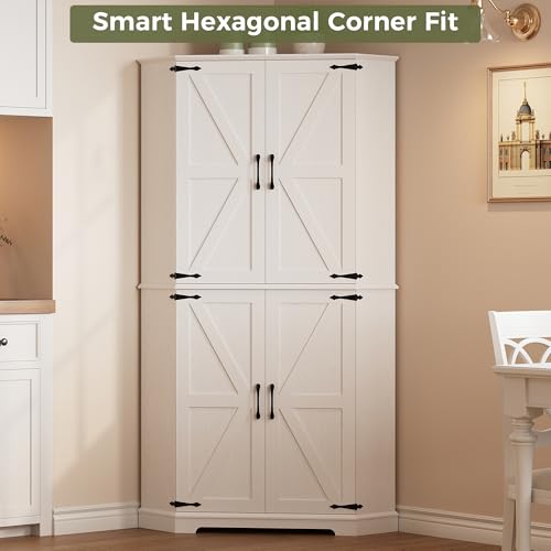 IRONCK Corner Cabinet, 72" Kitchen Pantry Cabinet, 6-Tier Farmhouse Pantry with 4 Adjustable Shelves, 240° Swivel Doors, 2 Doors Storage