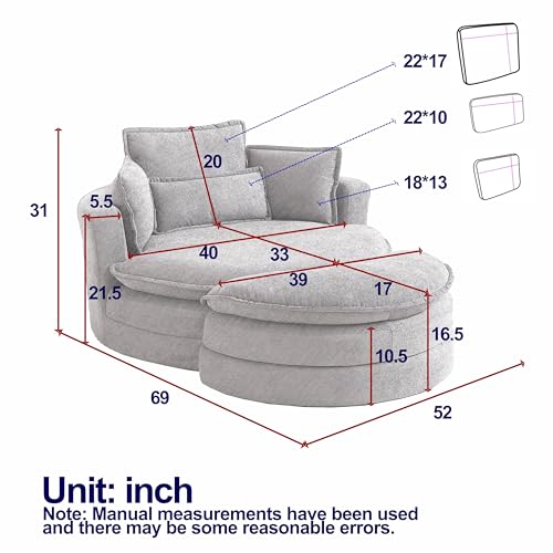 DEINPPA Modern Accent Barrel Sofa Swivel Barrel Chair with Storage Ottoman, Sofa Club Lounge