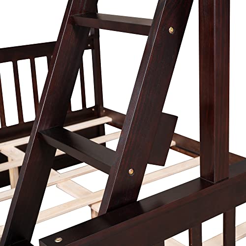 Ball & Cast Full Over Full Bunk Bed with Twin Size Trundle and Built in 4 Drawer,Wood Bunkbed w/Storage Ladder & Slat Support