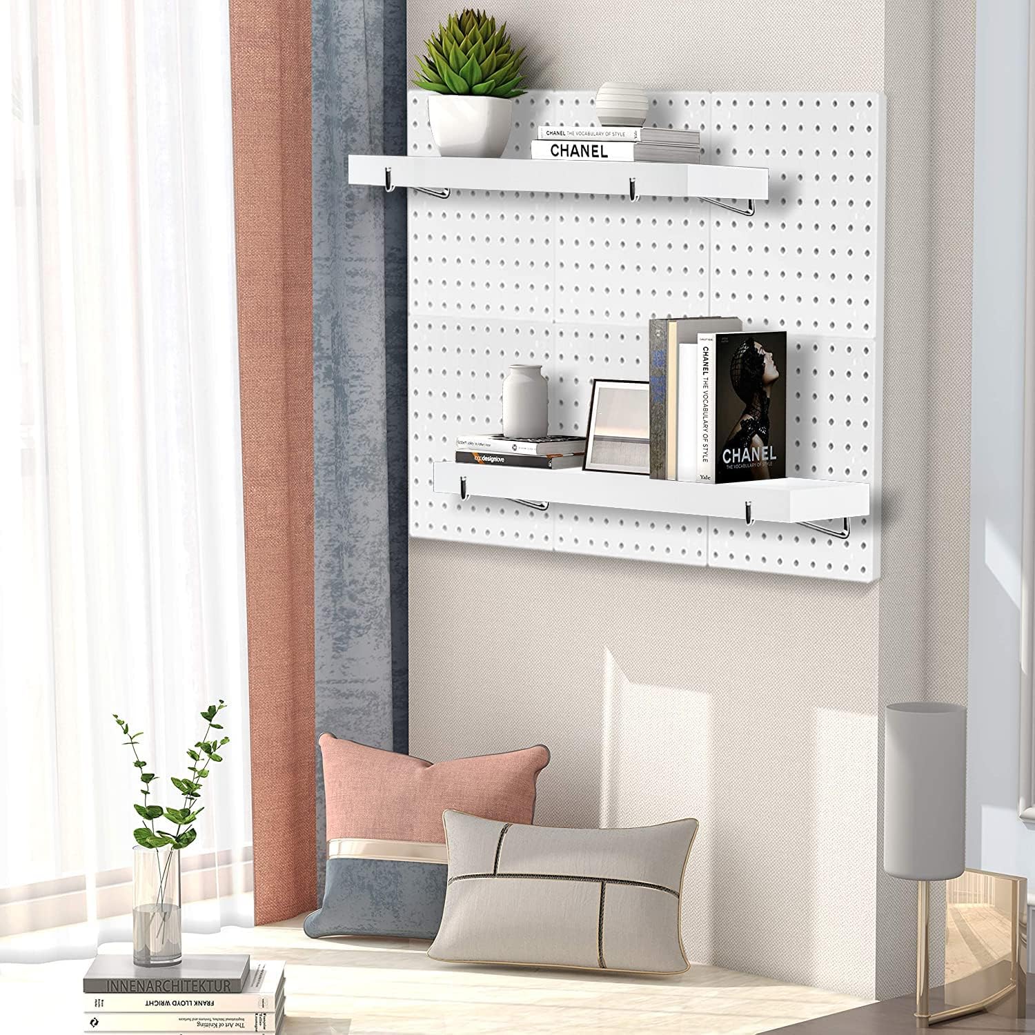 Pegboard Shelf Set, Pegboard Shelves with Steel Pegboard Brackets Pegboard Hooks