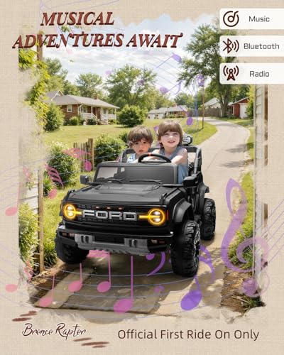 24V Ride on Toys for Big Kids, Licensed Ford Bronco Raptor 2 Seater Ride on Cars with Remote Control, Ride on Truck w/ 4-Wheeler Suspension, 3 Speeds