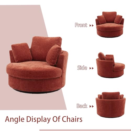 Chifee & Vingol 42.2" Oversized Swivel Accent Chair Round Barrel Chair,Chenille,Beige