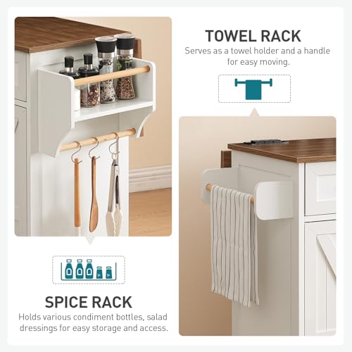 Kitchen Island with Drop Leaf, Kitchen Cart with Charging Station, Kitchen Table with Storage, Rolling Island Table with 3 Drawers