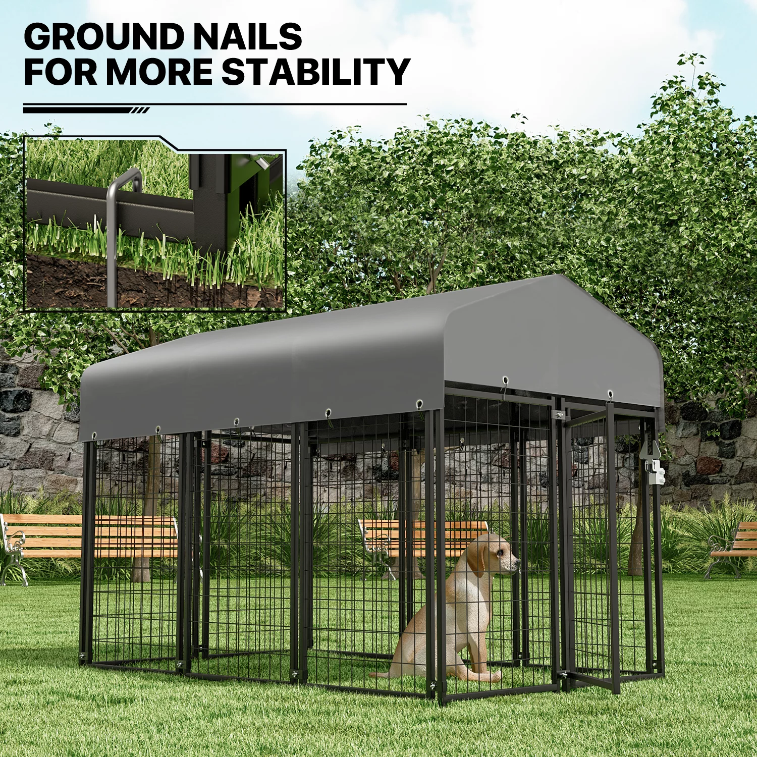 MoNiBloom 4ft x 6.25ft x 4.50ft Heavy Duty Outdoor Dog Kennel with Waterproof Canopy, 10 Panels Expandable Dog Playpen with Latch