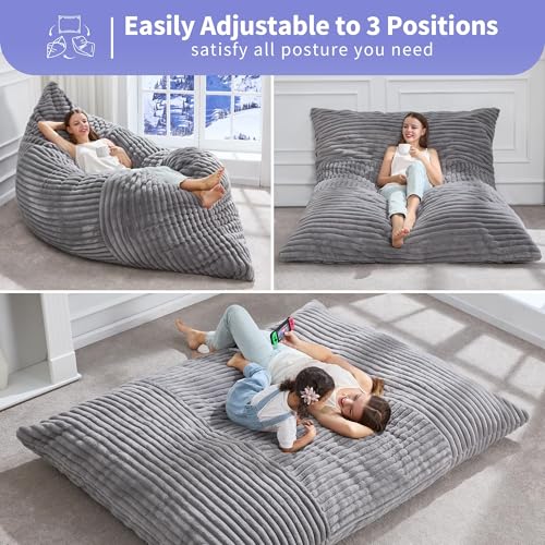 Hobestluk 3 in 1 Bean Bag Chair Giant Bean Bag Chairs Convertible Bean Bag Floor Cushion with Machine Washable Cover