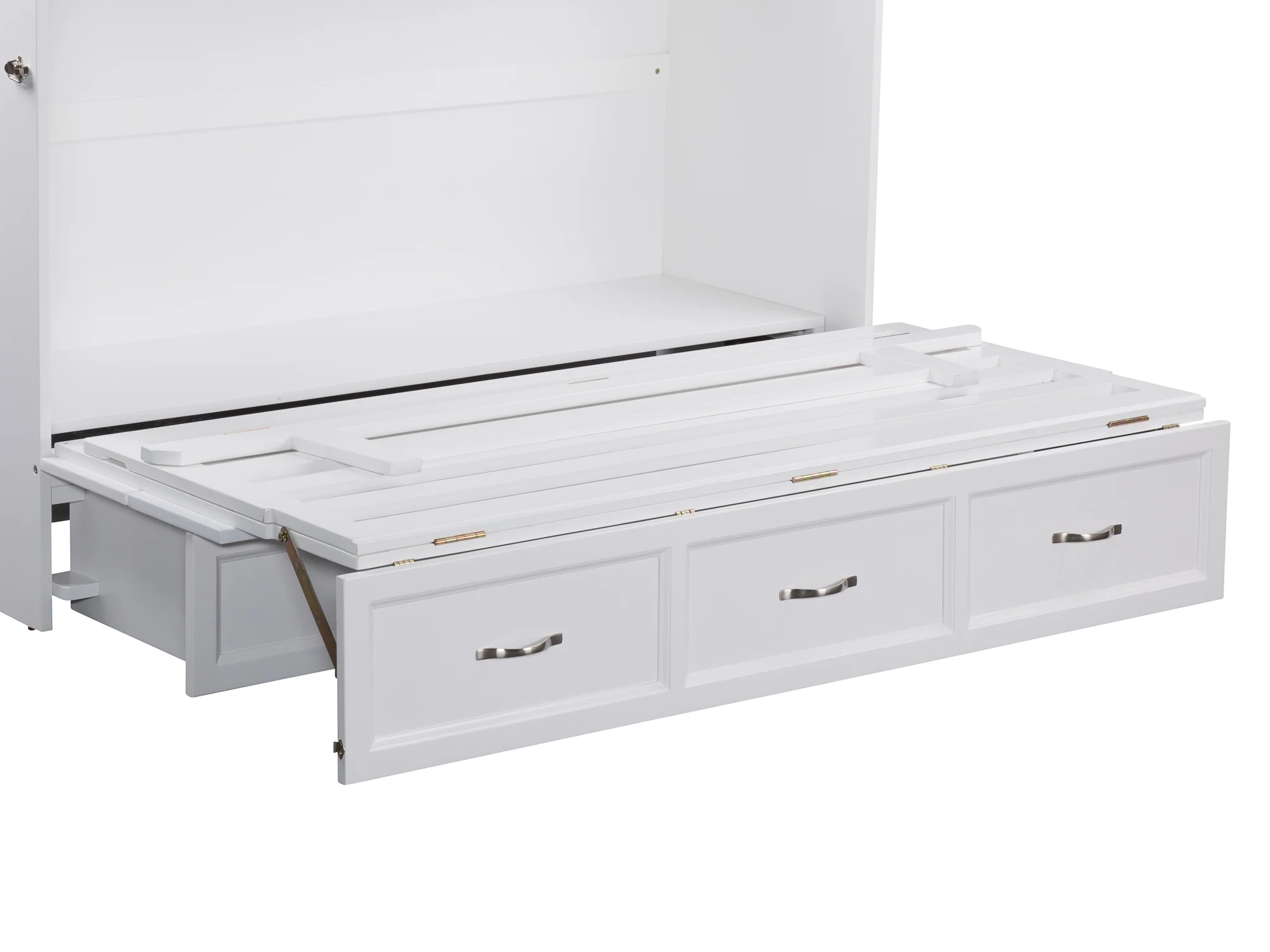 AFI Deerfield Queen Solid Wood Murphy Bed Chest with Mattress, Drawer & Charger in White