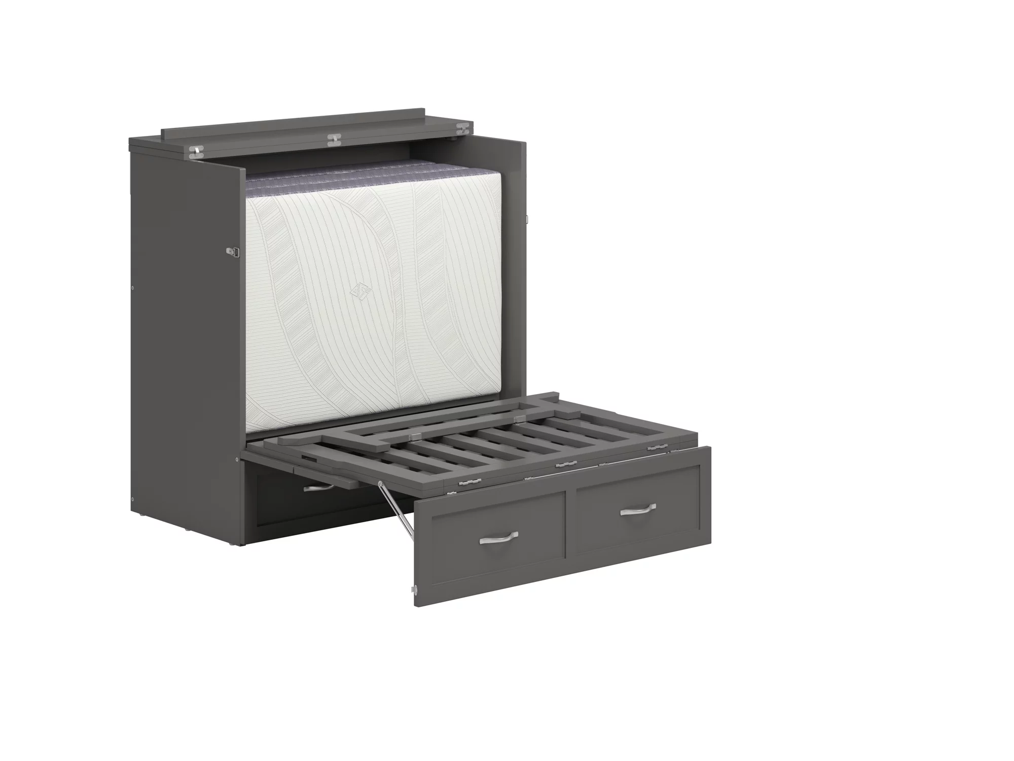 AFI Northfield Twin XL Solid Wood Murphy Bed Chest with Mattress, Drawer & Charger, Grey