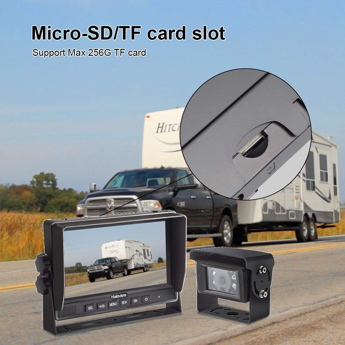 Haloview MC7612 Wired Backup Camera Build in DVR 1080P High Definition 7 Digital Monitor System for Truck/Trailer/Bus/RV/Pickups/Camper/Van/Farm Mach
