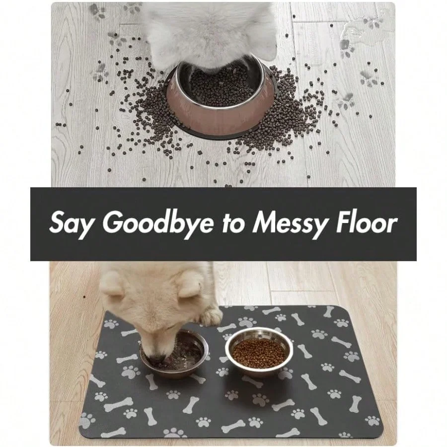 Pet Feeding Mat Absorbent Food And Water Mat For Dogs Quick Dry No Stains Placemat For Messy Drinkers 23X34 Dark Grey
