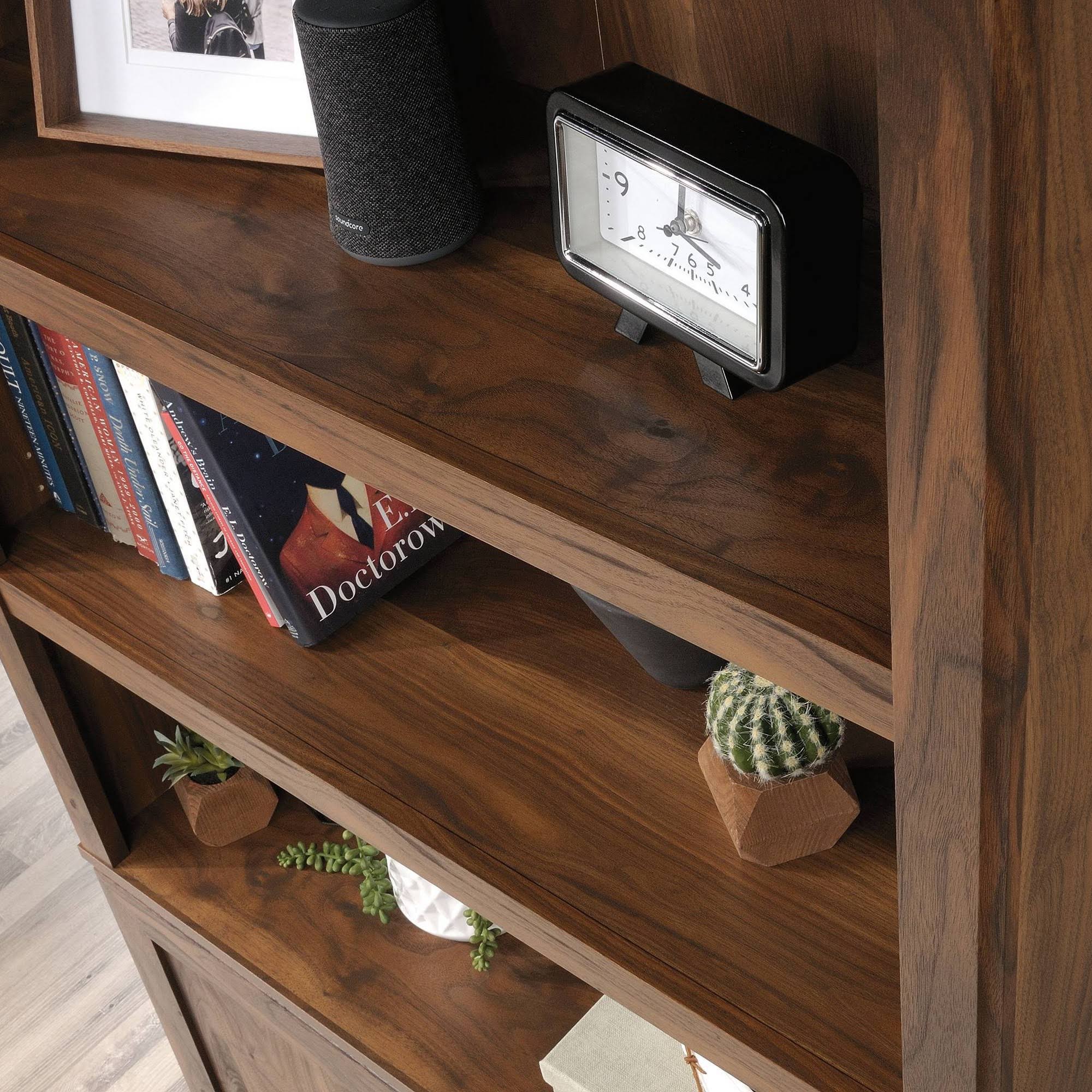 Sauder 5-Shelf Bookcase with Doors in Grand Walnut
