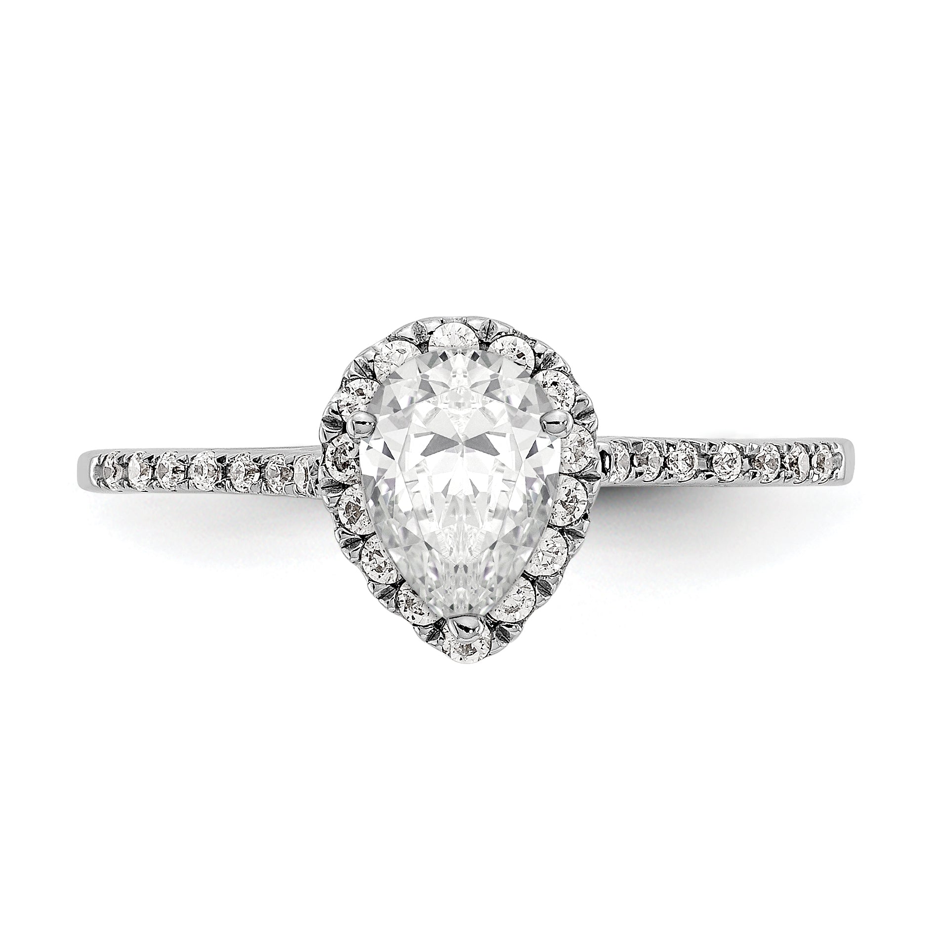 0.75ct. CZ Solid Real 14K White Gold Pear Halo Engagement Ring