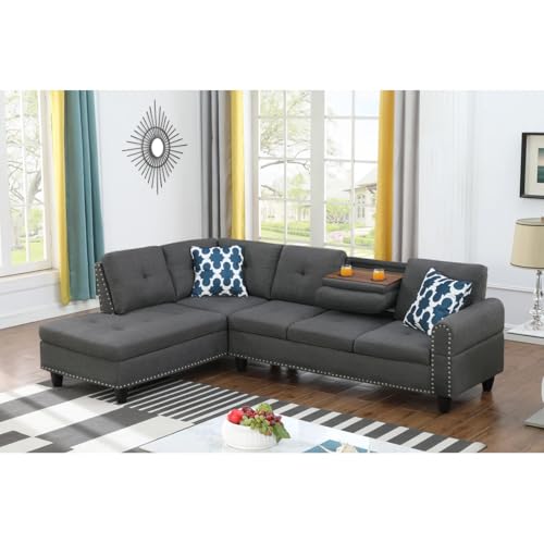 Devion Furniture Regis 4-in-1 Convertible L Shaped Couch with Pull Out Bed and Storage, Sectional Sleeper Sofa with Reversible Chaise for Living Room